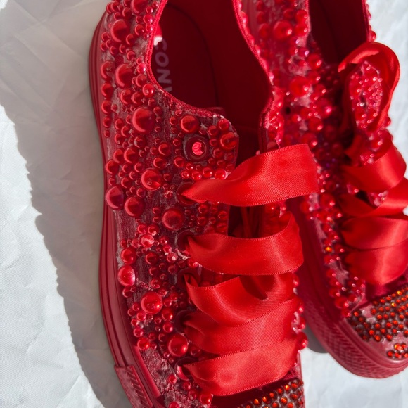 Converse Women's Red Embellished Sneakers - Picture 2 of 13